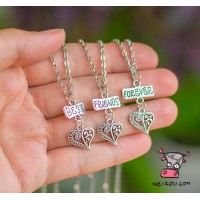Кулон для троих друзей "Best Friends Forever. Ажурное сердце. Цена за набор